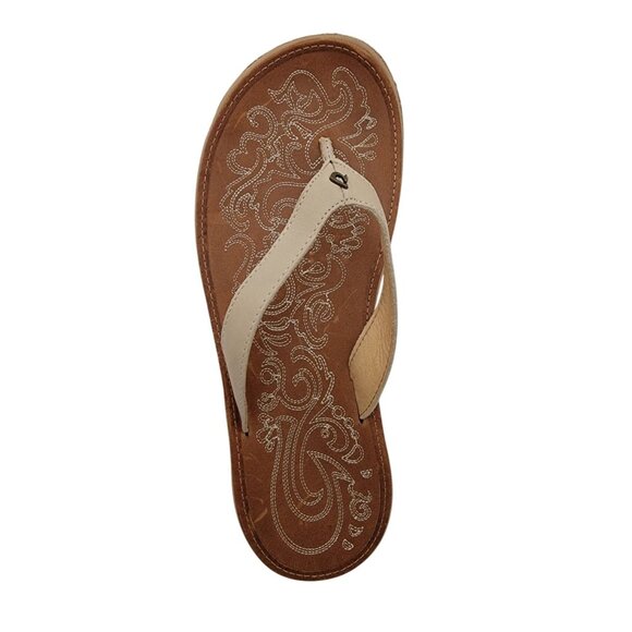 OluKai Paniolo Embroidered Premium Leather Thong Flip Flop Sandals Women’s Sz 9 - Picture 2 of 9
